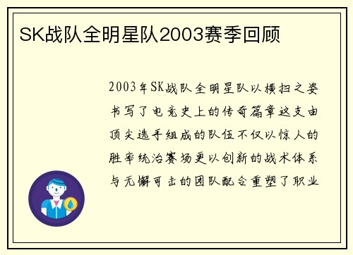 SK战队全明星队2003赛季回顾