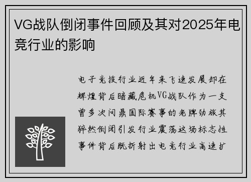 VG战队倒闭事件回顾及其对2025年电竞行业的影响